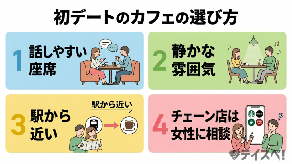 初デートのカフェの選び方4選の図解