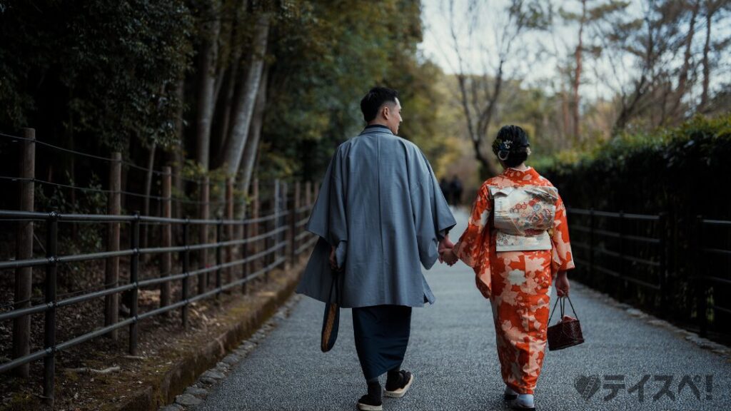 カップル　デート　和服　女性