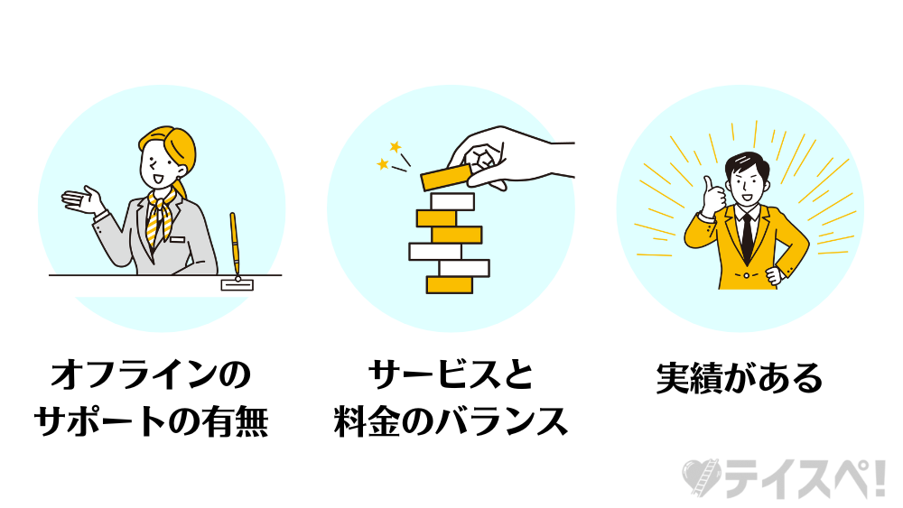 モテない30代男性が結婚相談所を選ぶ際のポイントの図解