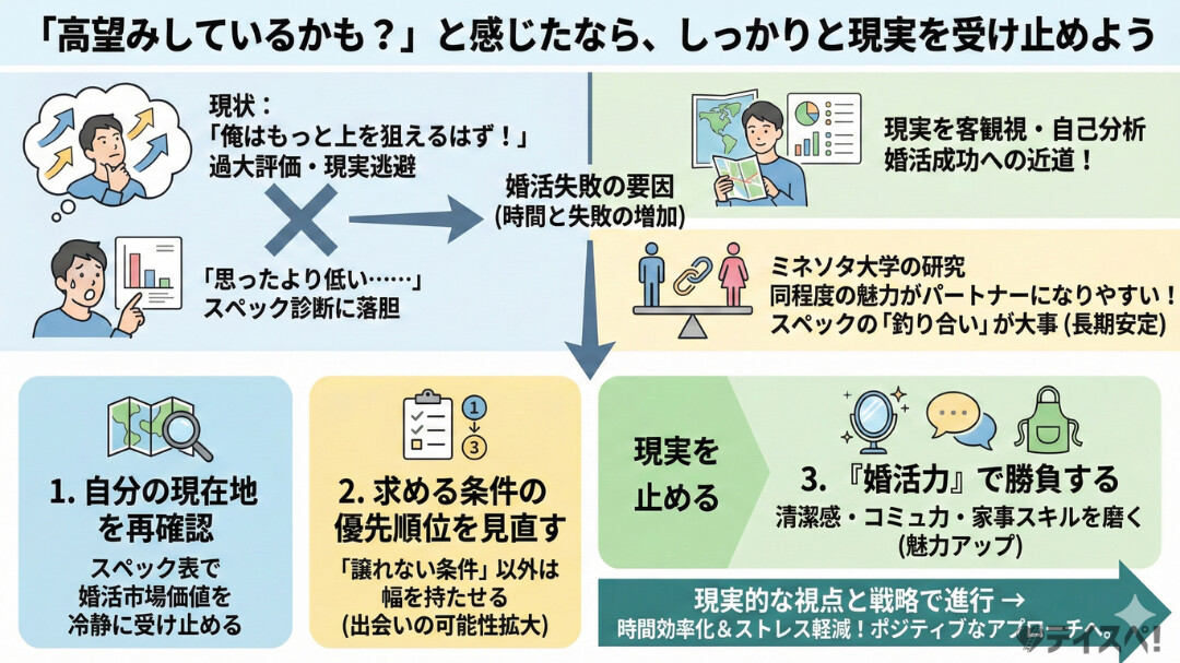 「高望みしているかも？」と感じたなら、しっかりと現実を受け止めようの図解