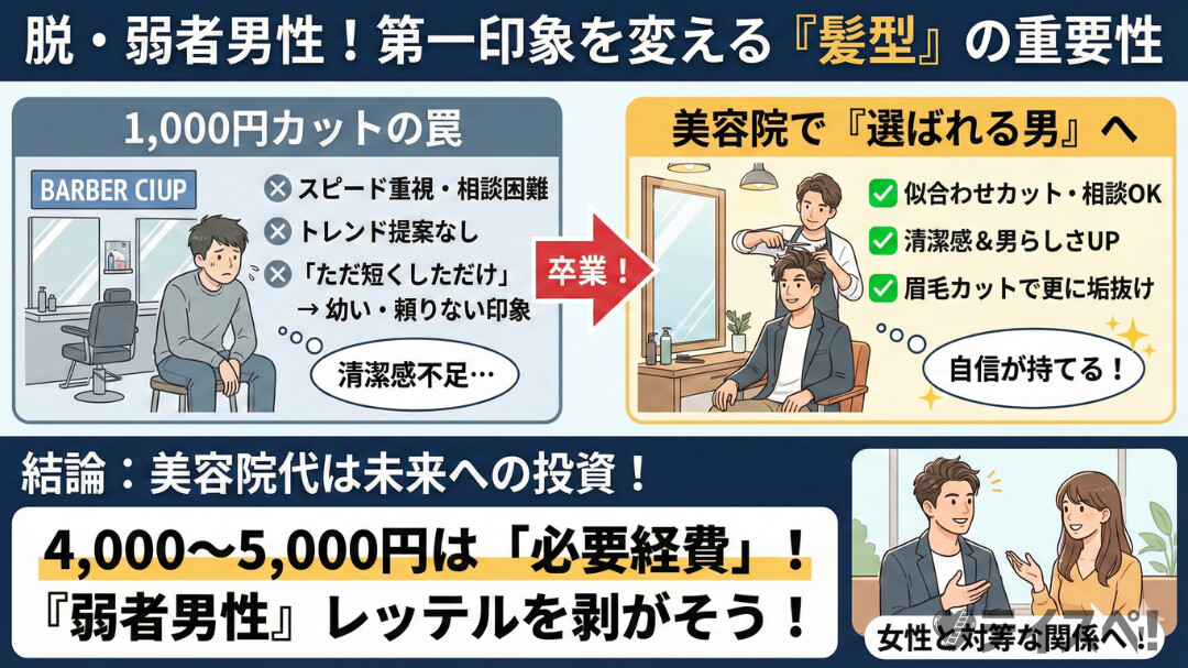 弱者男性にありがちな見た目は『第一印象』で不利になりやすい|1,000円カットに注意