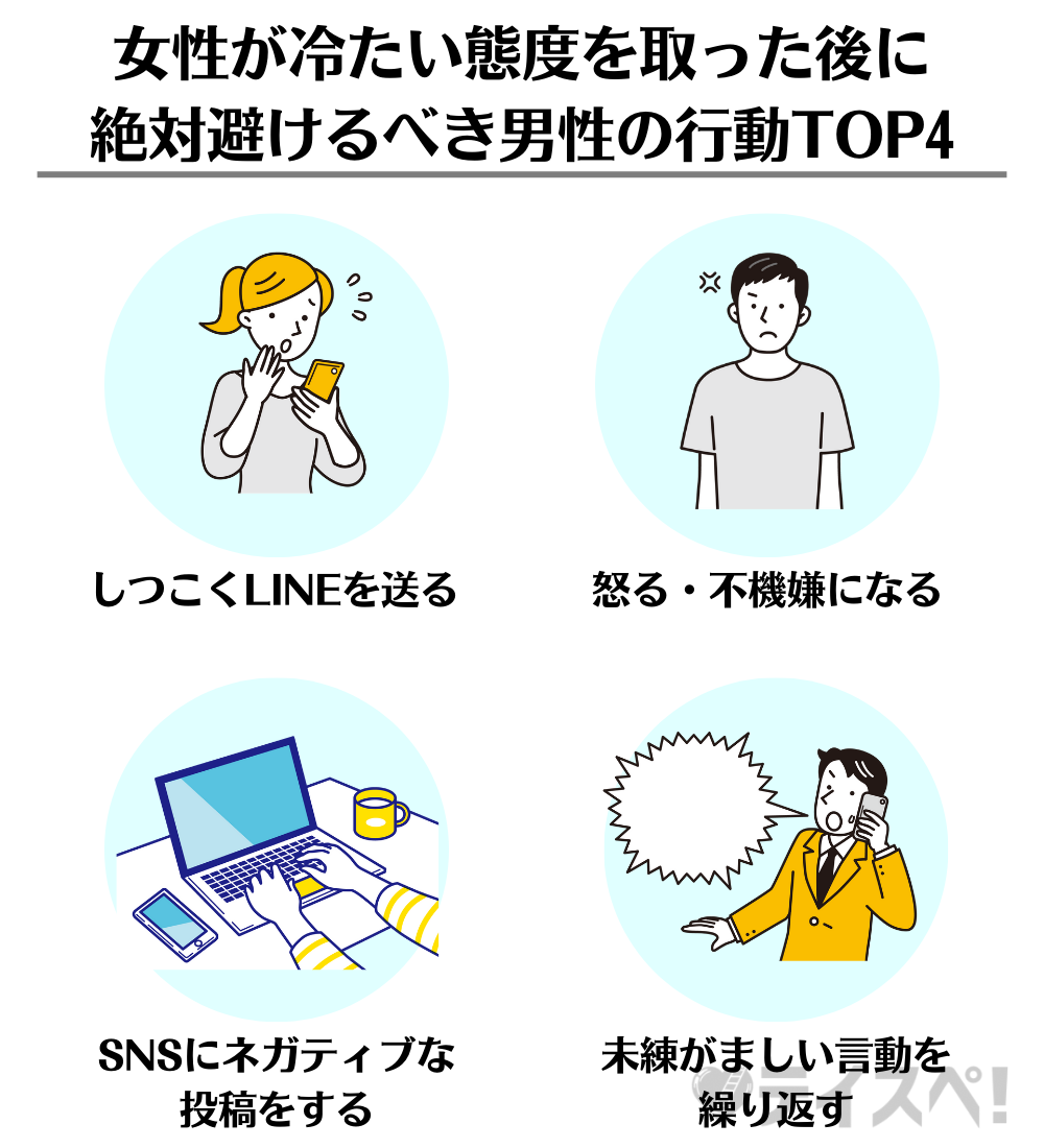 女性が冷たい態度を取った後に絶対避けるべき男性の行動TOP4