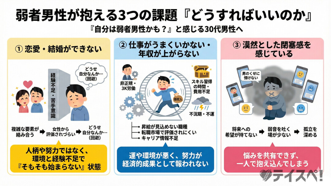 弱者男性が「どうすればいいのか」と考えている課題3選