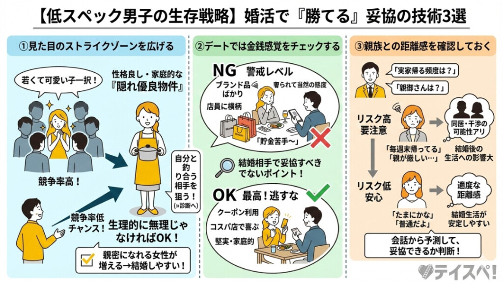 【低スペック男子の生存戦略】婚活で『勝てる』妥協の技術3選