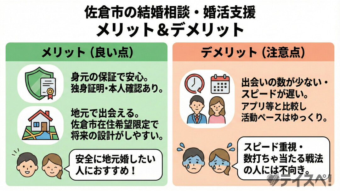 佐倉市の結婚相談・婚活支援のメリットとデメリットの図解
