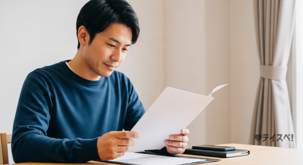 書類を丁寧に確認している30代男性のイメージ写真