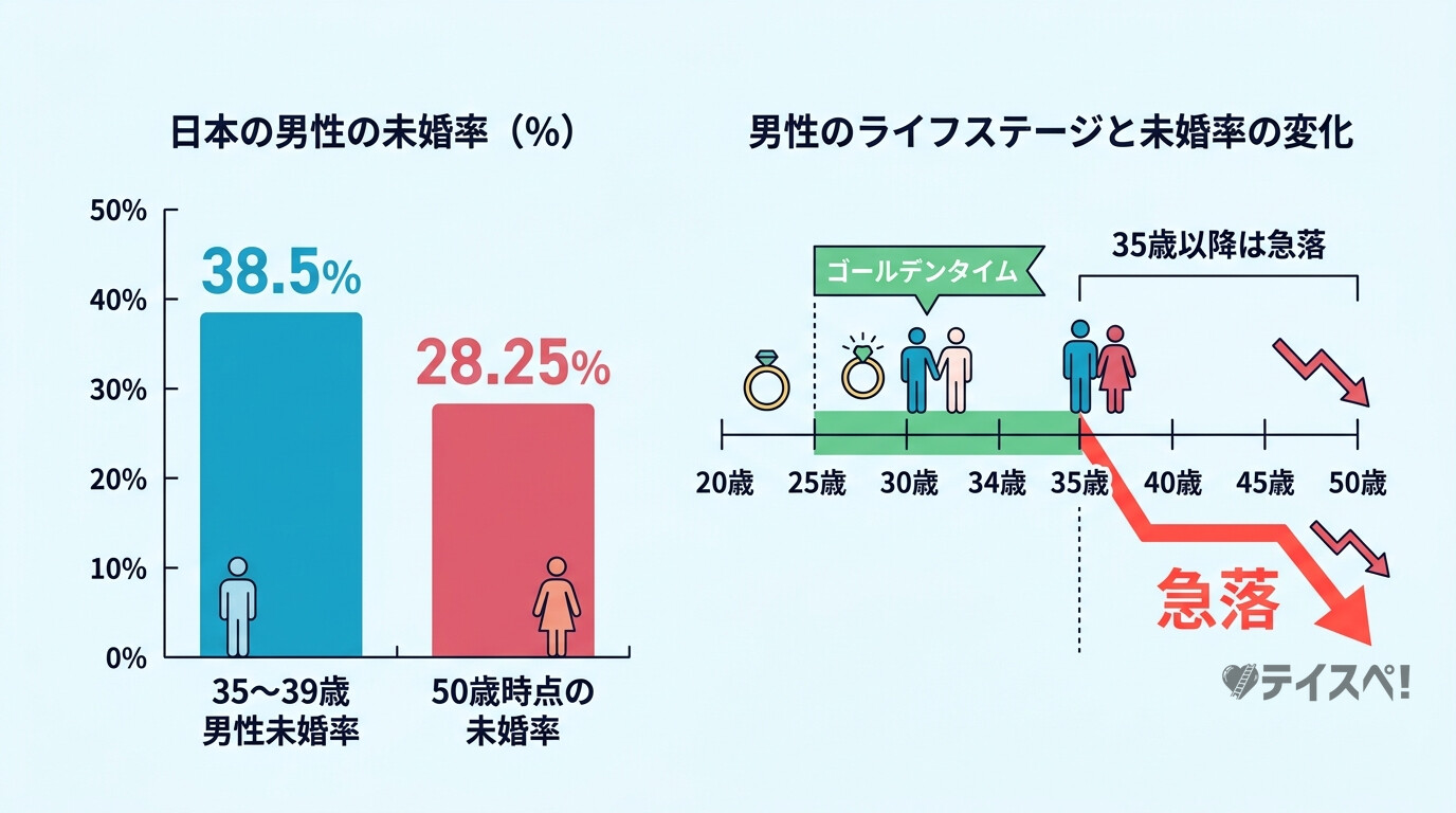 一生独身男の末路を示す統計データの図解