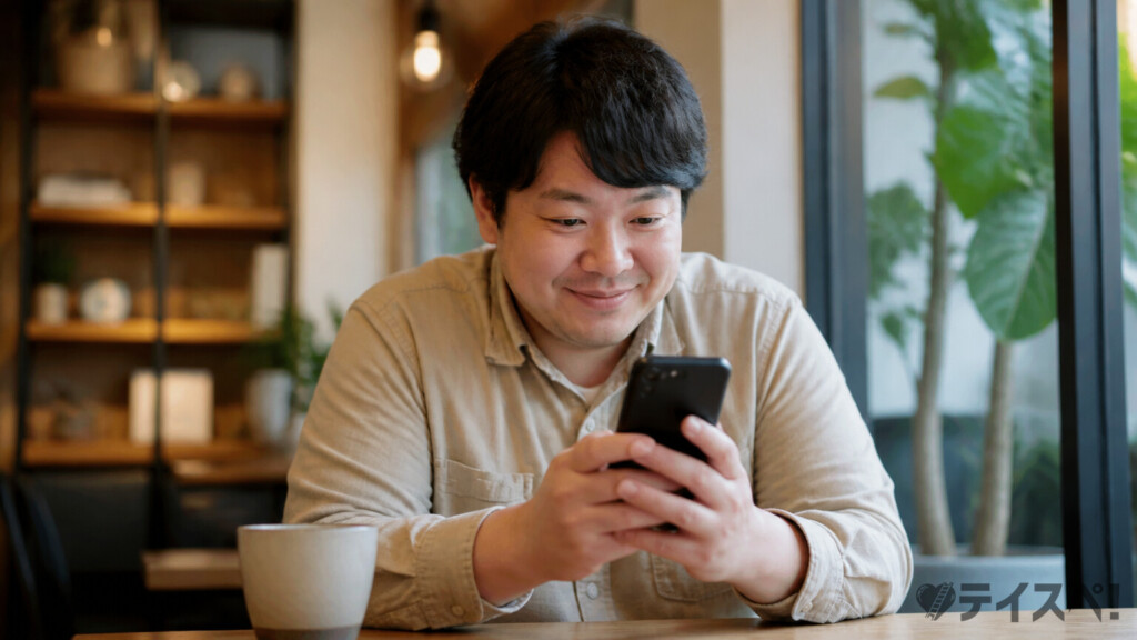 スマホで婚活アプリを使う30代男性