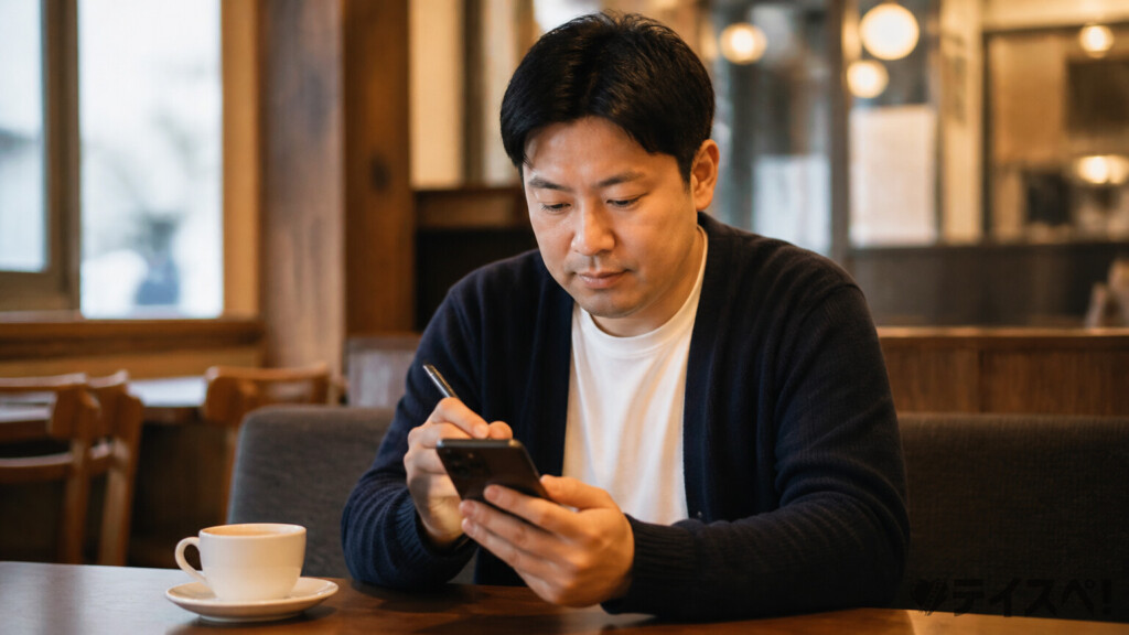 デートの振り返りをスマホのメモ帳に書く30代男性