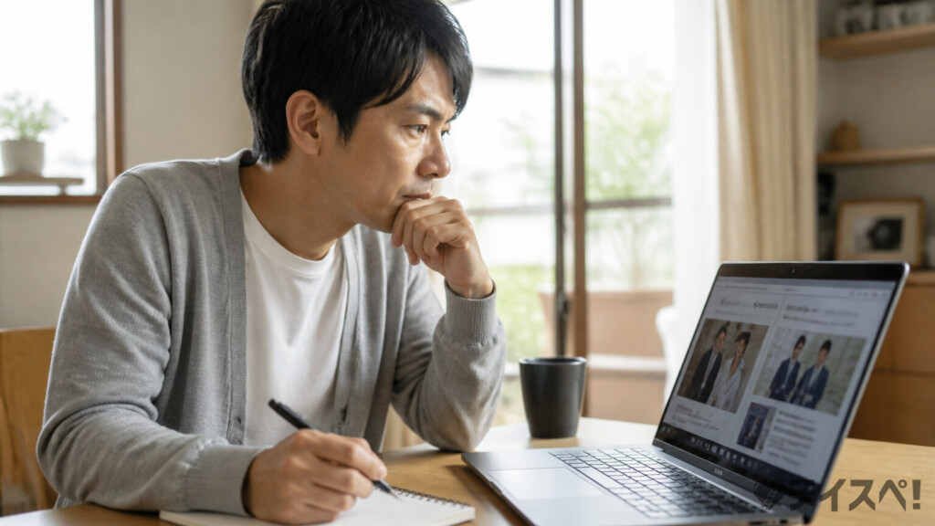 両社の無料相談を比較検討する男性