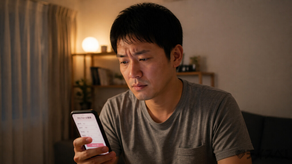 マッチングアプリの登録画面を前に踏み出せない男性