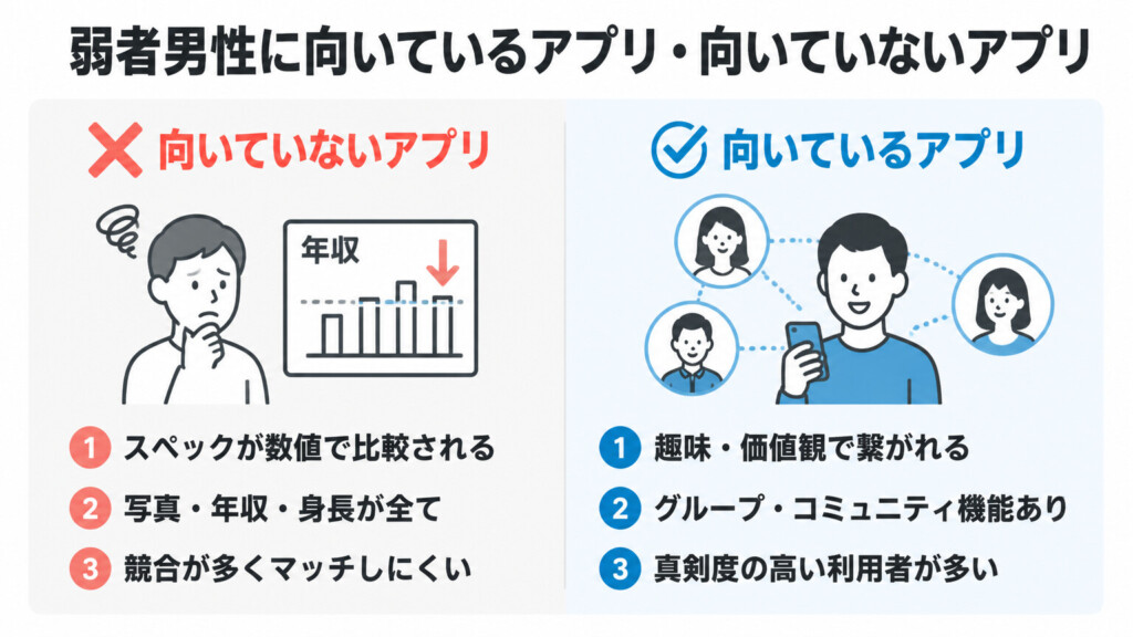 向いているアプリと向いていないアプリの比較図解