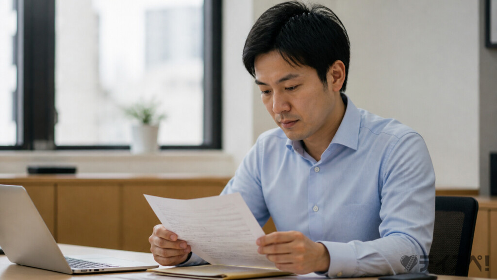 入会書類を確認する30代男性