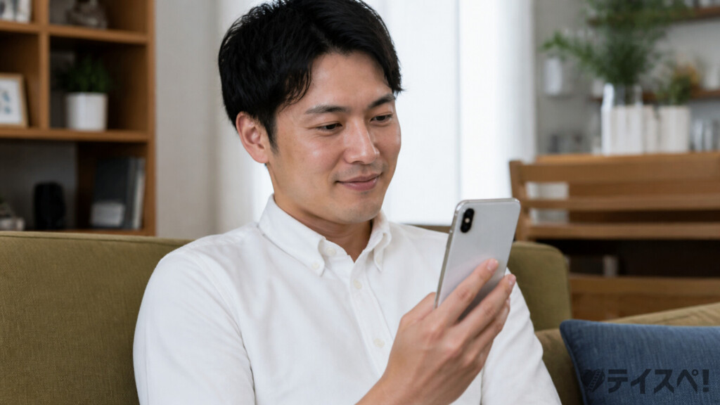 スマートフォンで婚活アプリを操作する男性