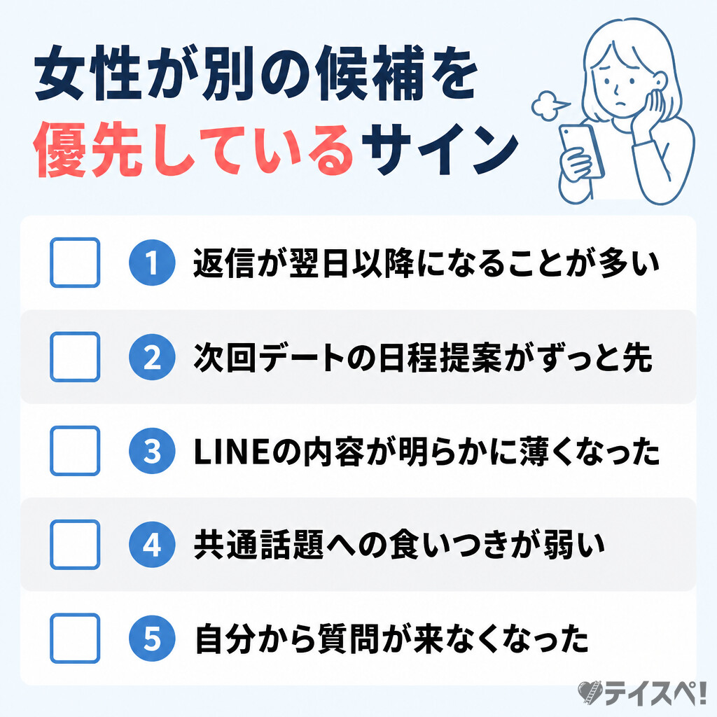 女性が別の候補を優先しているときに出るサイン5つ