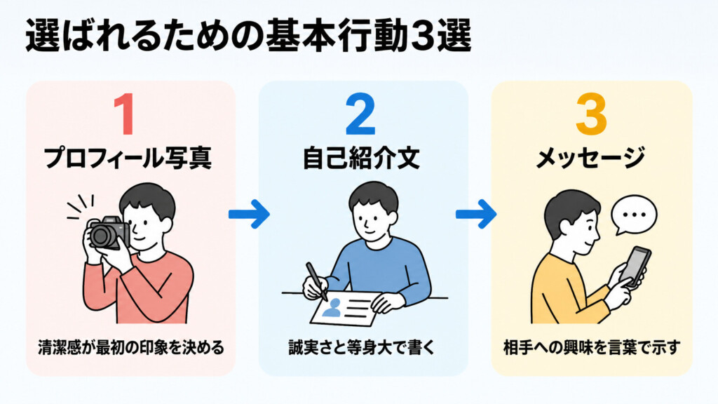 選ばれるための基本行動3選の図解