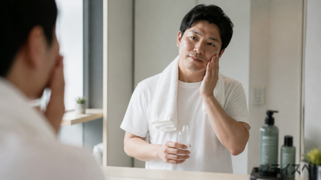 洗顔・スキンケアをする30代男性の写真