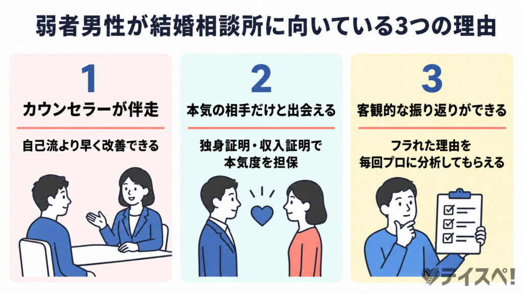弱者男性が結婚相談所に向いている理由の図解